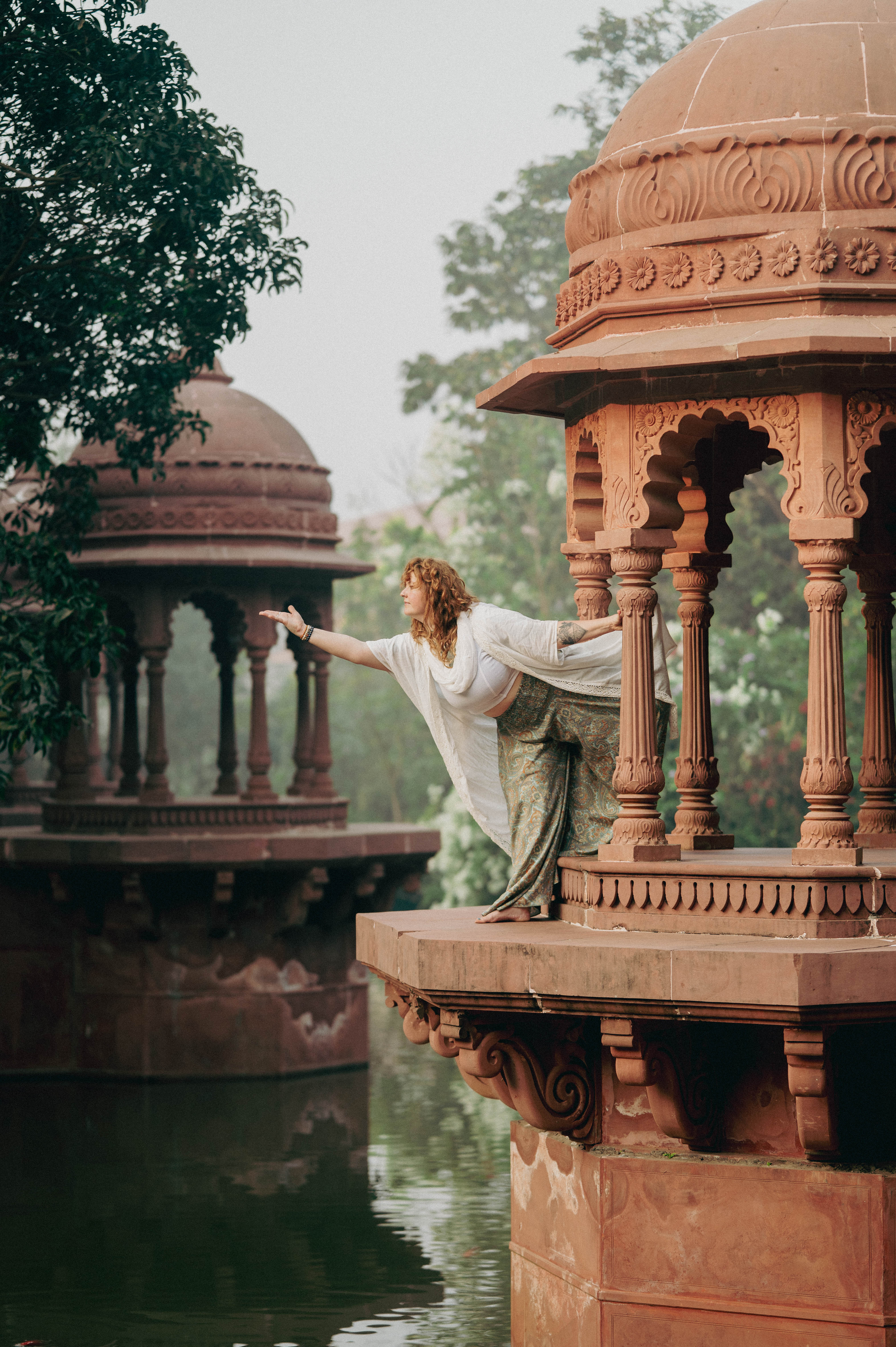 Yoga practice scene in a calm studio.
